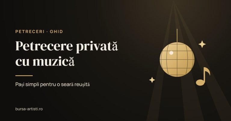 Ilustrație cu glob disco și note muzicale – petrecere privată cu muzică
