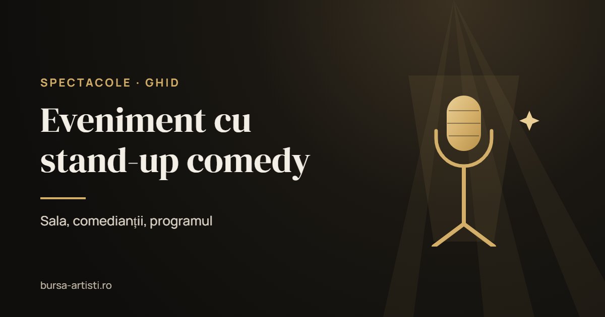Ilustrație cu un microfon pe stativ sub lumina reflectorului – eveniment cu stand-up comedy
